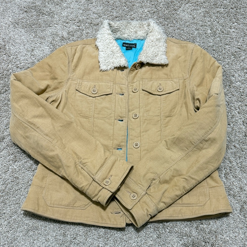 Wet Seal Tan Jean Jacket with Faux Fur Collar